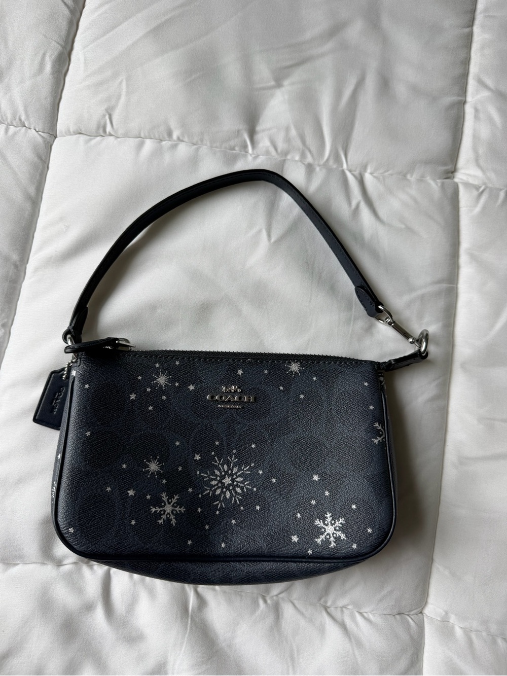 Coach Navy Leather Snowflake Mini Shoulder Bag